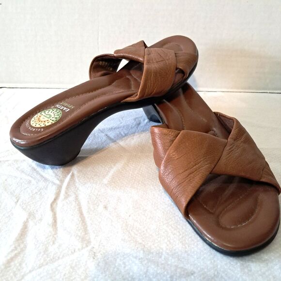 Earth Spirit Gelron 2000 Wedge Sandals Brown Leather Shoes Women size 9.5 - Picture 1 of 16